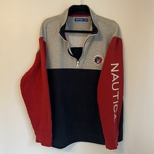 Nautica Blue Sail Men's 2XL Colorblock 1/4 Zip Pullover Sweater Spell Out