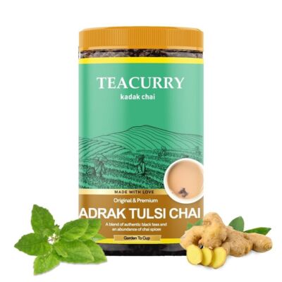 TEACURRY Adrak Tulsi Tea (100 Grams, 50 Cups) - Helps with Morning Sickness