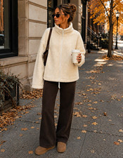 FP Movement Ivory Sherpa Fleece Full Zip Cropped Jacket Long Sleeve L