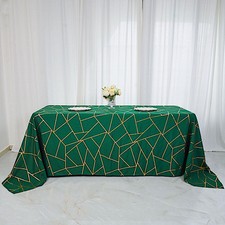 HUNTER GREEN GOLD 90x156" Geometric Pattern Polyester Rectangle TABLECLOTH Party