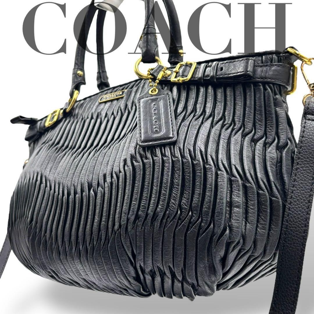 Coach Madison Black Leather 2-Way Shoulder Tote Bag Authentic Excellent