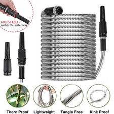 25 50 75 100FT Stainless Steel Metal Garden Water Hose Pipe Flexible Lightweight