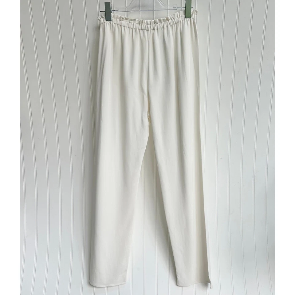 Pantalones de pierna recta relajados con cordón marfil The Row minimalistas de lujo pequeños Foto 4 de 4