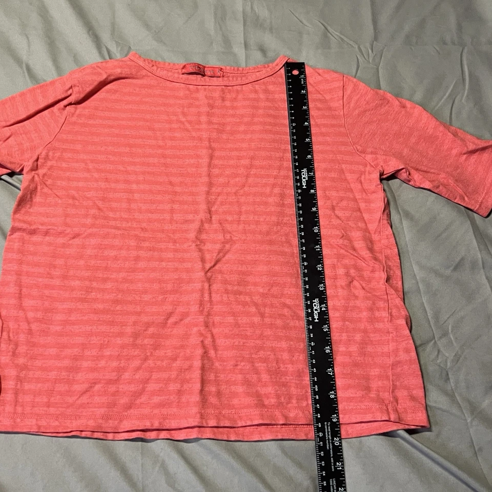 Top suelto corte para mujer XS camisa a rayas algodón lino mezcla de polietileno manga corta coral Foto 4 de 4