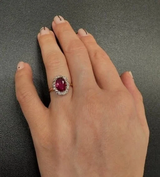 3.28 Ct Oval Cut Natural Ruby Diamond Halo Statement Ring 14K Yellow gold All Sz - Image 2 of 4