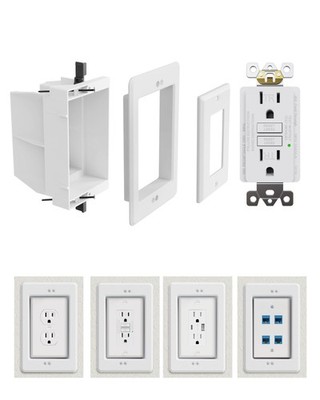 Recessed Outlet Box with GFCI Electrical Outlet, DVFR1W-1 White