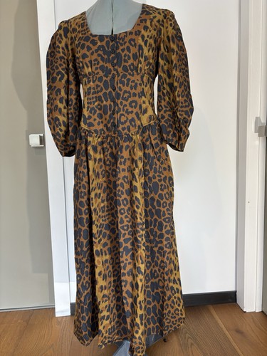 Tuckernuck Graciela Dress Women’s 6 Leopard Print Midi Puff Sleeve NWT