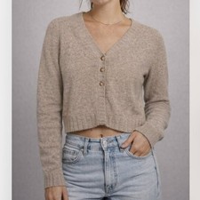 Abercrombie Fitch Cropped Cardigan Womens XXS Beige Button Sweater