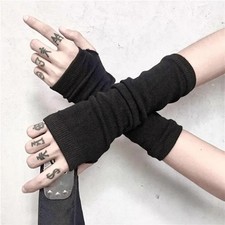 Fingerless Striped Gloves Elbow Length Arm Warmer Gothic Women Long Glove