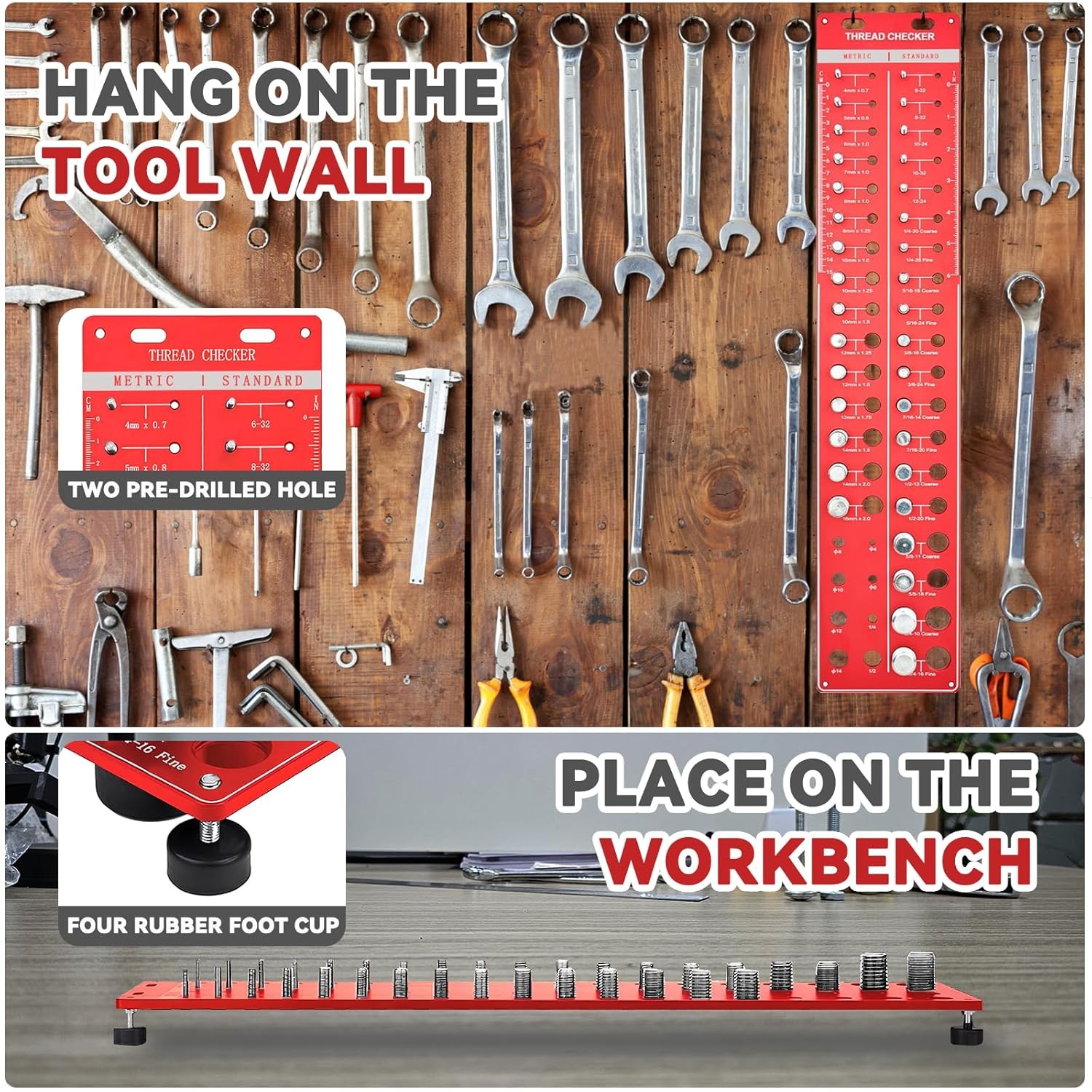 Thread Checker, 34 Nut and Bolt Size Gauge,... 