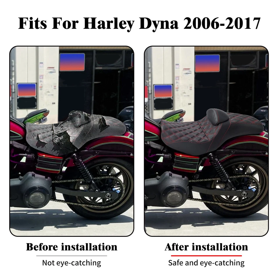 Driver Backrest & Red Stitching Step Up Seat For Harley Dyna Low Rider 2006-2017 - Image 3 of 4