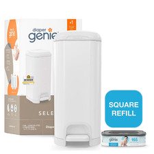 Diaper Genie Select Stainless Steel Diaper Pail White  165 Ct Refill Odor Lock