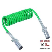 12Ft 7-Way Coiled ABS Trailer Electrical Power Coil Cord,Heavy Duty Green