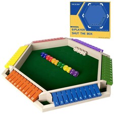 1-6 Players Shut The Box Dice Game, Wooden Board Table Math Game with 16 Dice...