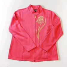 Vintage Bob Mackie Wearable Art Full Zip Embroidered Jacket Pink Size M Floral