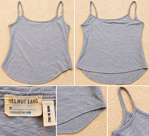 Helmut Lang, Archival 1998 Helmut Lang Gray Cotton Asymmetrical Cami Tank Top M Italy Vintage