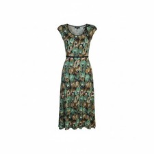PRADA Floral Print Cap Sleeve Midi Dress Green Brown Silk Jersey Small