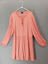 Boohoo Women Dress 22 Coral Pink Long Sleeve Skater Keyhole Casual Tie Neck