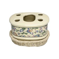 Yale  Frances Forman Designs Floral Toothbrush Holder Ceramic W/ Wicker Holder