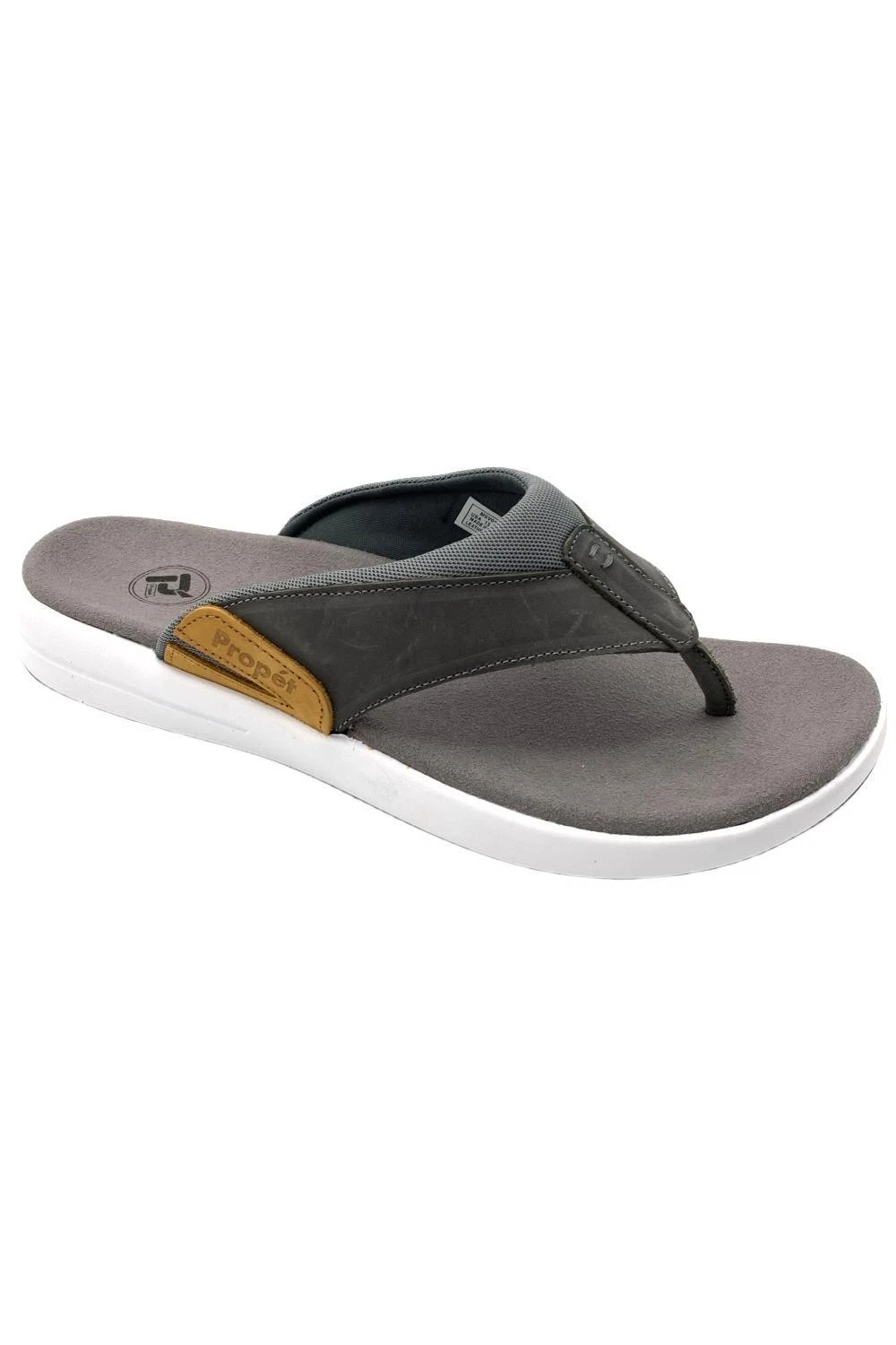 Propet Men's Easton Flip Flop Leather Sandal Gray