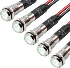 5Pcs 8MM 5/16 LED Indicator Light 12V 24V Metal Indicator Light Aluminum Blac