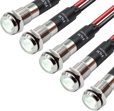 5Pcs 8MM 5/16 LED Indicator Light 12V 24V Metal Indicator Light Aluminum Blac