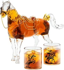 Kollea Birthday Gifts for Men Dad, Horse Whiskey Decanter Set with 2 Cowboy Glas