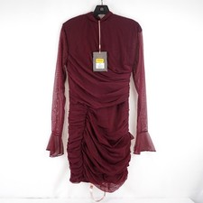 House Of CB Lucasta Mulberry Gathered High Mock Neck Mini Dress - Size L+ (Long)