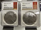 2003 & 2004 $1 American Silver Eagle NGC MS69 Official Red Book Label (2) Coins