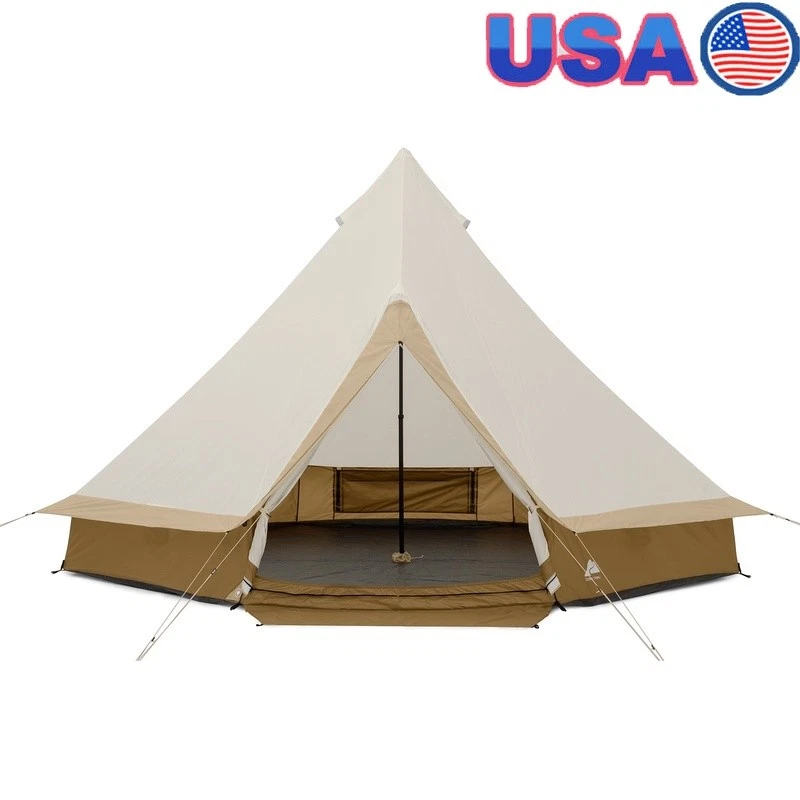 8-Person Waterproof Bell Tent W/ LED String Lights Camping Yurt Tent Airflow New