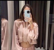 ZARA NEW WOMAN PUFF SLEEVE BOMBER JACKET CHALK PINK S,M,L 4344/169/626