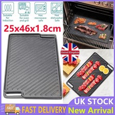 Reversible Grill Plate Cast Iron Flat Skillet Griddle BBQ Pan Gas Stove Top Use