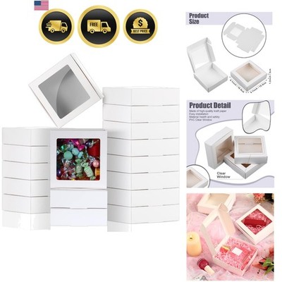 30 Kraft Paper Boxes with Window 4.13 x 4.13 x 1.18 Inch Candy Packaging, Sma...