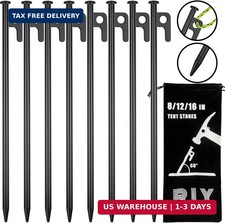 8 Pack Tent Stakes Heavy Duty 12 inch Steel Tent Pegs for Camping Unbreakable an