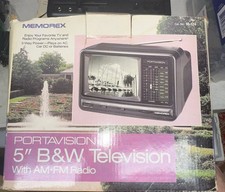 Vintage MEMOREX PORTAVISION Portable 5" B W TV AM FM Radio Model 16-124 Works TR