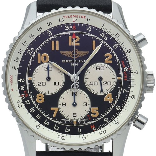 Breitling Navitimer 92 Chronograph A30022 SS Leather Men's Watch Black