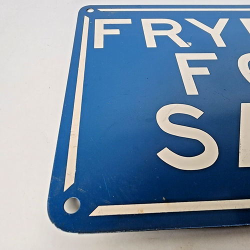 Metal Sign Fryers for Sale 10x7” Inch USA White Letters Blue Background Vtg - Picture 2 of 7