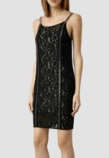 All Saints Asha Dress 8 Heavy Chain Lace Slip Cocktail Party Goth Bodycon  Silve