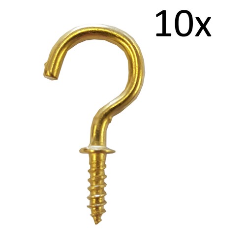 SHOULDERED CUP HOOKS BRASS 35mm screw in tool hanger hat coat (W1-381) - Picture 2 of 5