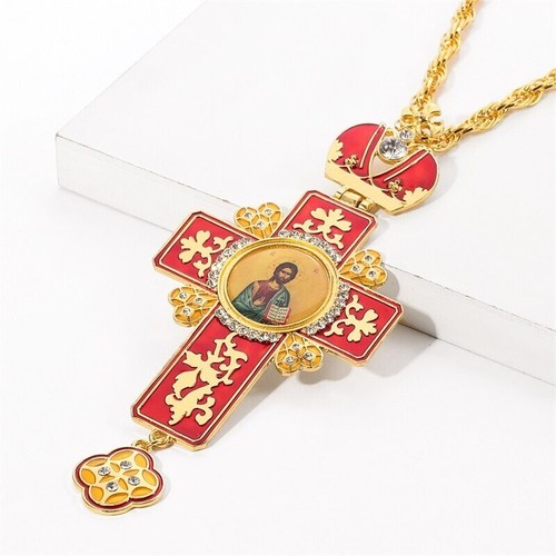 Pectoral Cross Orthodox Pendants Chain Religious Art Jesus Badge Cross Necklace - Picture 23 of 24