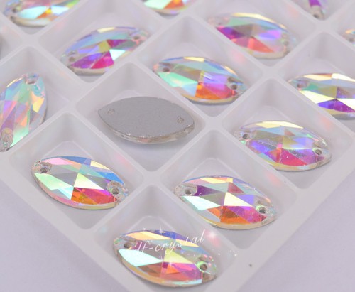 Estrás de cristal de vidrio blanco AB cosido lanzadera de espalda plana tamaño selección - Imagen 4 de 8