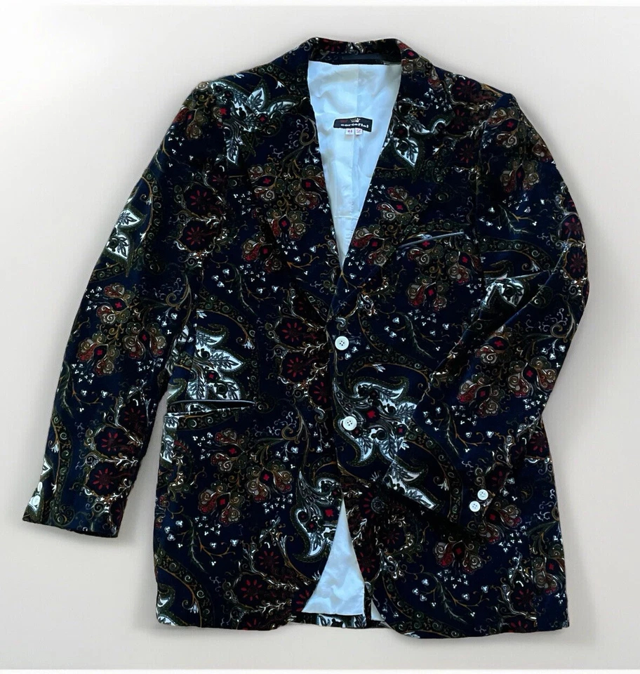 Vintage Cortefiel Smoking Jacket Blazer Spain Velvet Paisley Suit Coat Size 44 T - Image 2 of 4