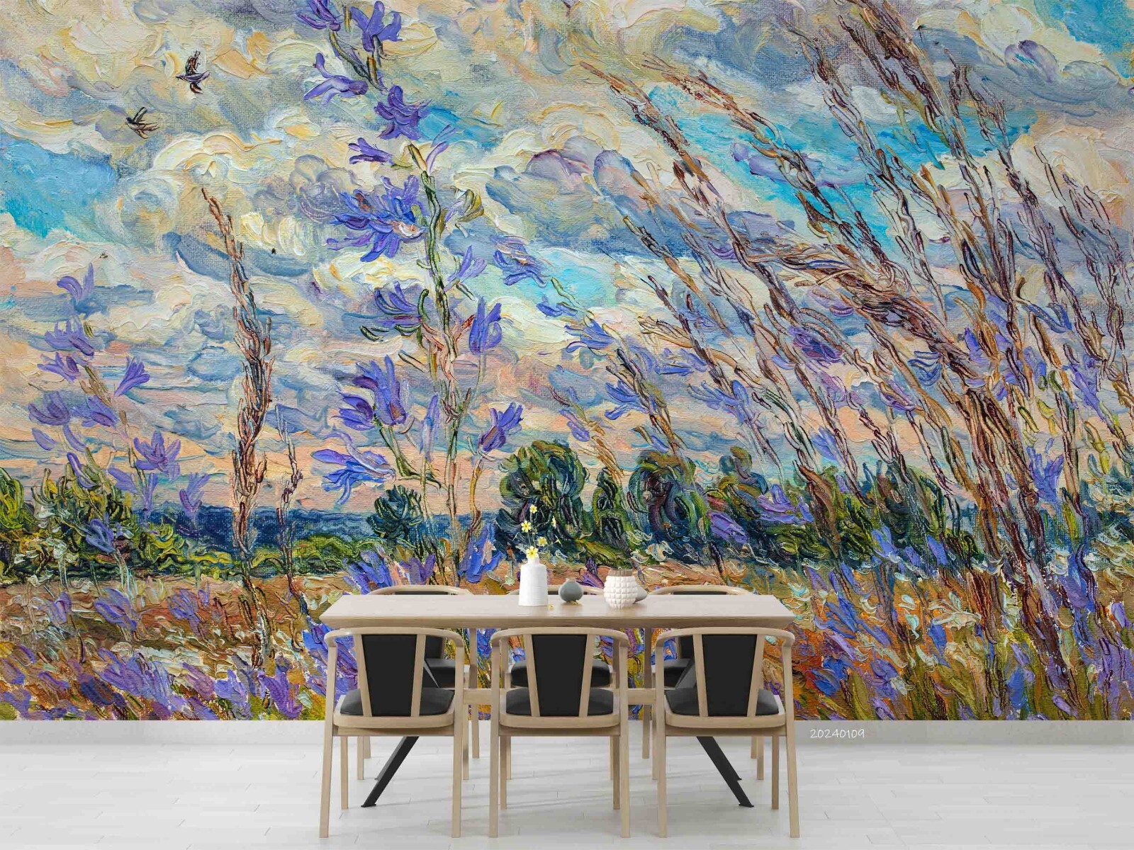 3D Sky Floral Oil Painting Wall Murals Wallpaper Murals Wall Sticker