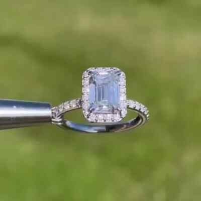 2,65 kt Smaragd Brillant Moissanit Halo Verlobungsring 14 K Weißgold vergoldet