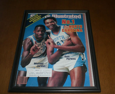 1983 NORTH CAROLINA MICHAEL JORDAN & SAM PERKINS SPORTS ILLUSTRATED FRAMED PRINT
