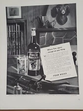 1940 Four Roses Whiskey Fortune WW2 Print Ad Q1 rifles longhorn sheep hunt lodge
