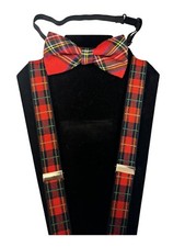 Christmas X-MAS Adult Suspenders and Bow Tie Set Elastic Adjustable  Plaid 