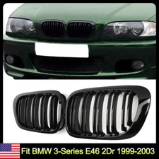 Gloss Black Front Hood Bumper Kidney Grilles For BMW 3-Series E46 2Dr 1999-2003
