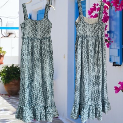 Blue Rain Eyelet Maxi Dress Francesca's Sleeveless Blue & White Pattern Small