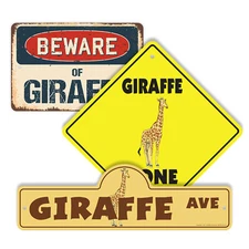 Giraffe (3 Pack) Plastic Street Sign Crossing Warning Vintage Rustic Beware